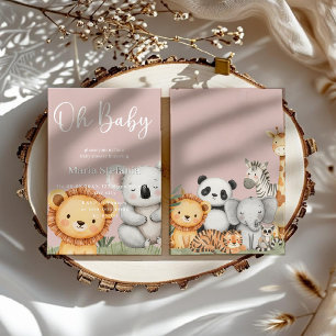Invitación Safari de selva tropical rosa Baby Shower Animales