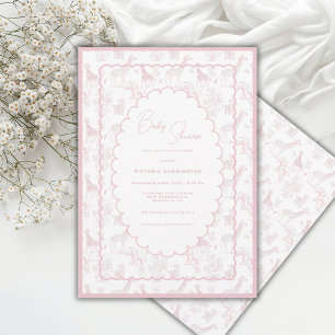 Invitación Safari de toile rosa vintage para baby shower