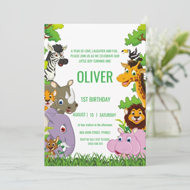 Invitación Safari de vegetación salvaje de una jungla para ni (Anverso de pie)