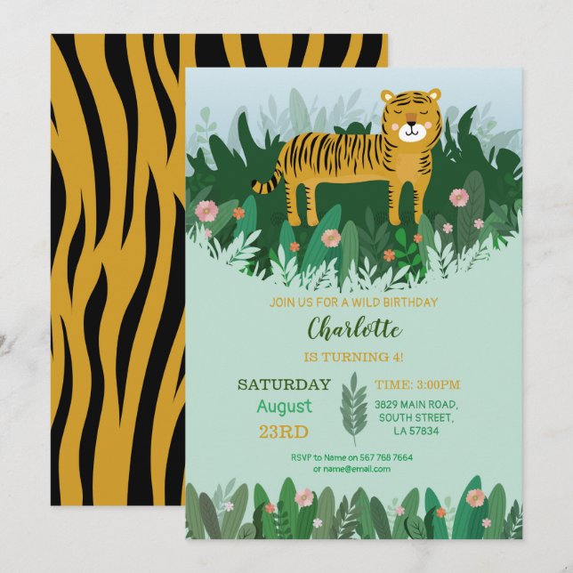 Invitación Safari del parque zoológico del cumpleaños del (Anverso / Reverso)