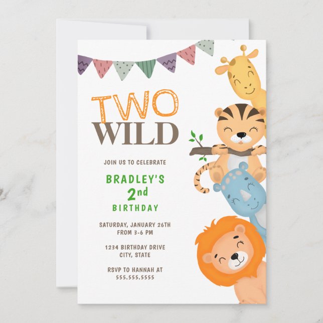 Invitación Safari Dos Salvaje Segundo Cumpleaños (Anverso)