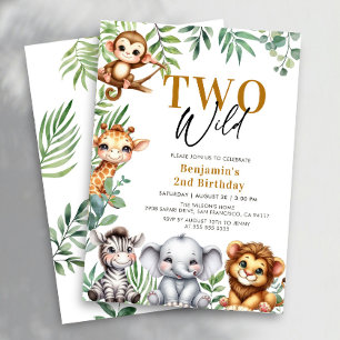 Invitación Safari dos salvajes Jóvenes animales de la jungl