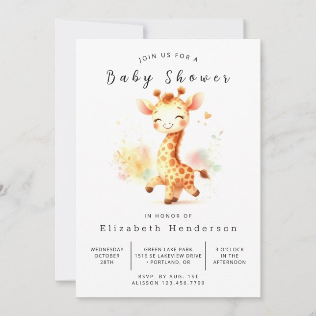 Invitación Safari Editable Giraffe Baby Shower (Anverso)