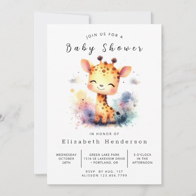 Invitación Safari Editable Giraffe Baby Shower (Anverso)