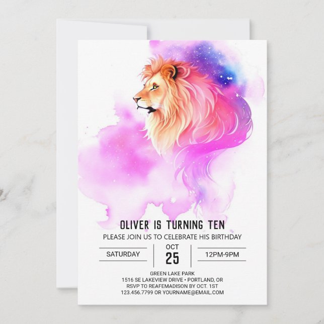 Invitación Safari Elegant Lion Birthday (Anverso)
