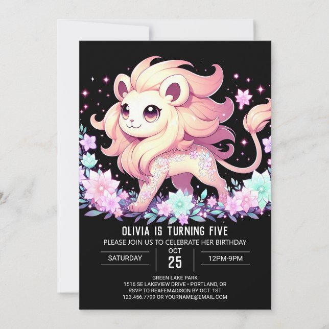 Invitación Safari Elegant Lion Digital Birthday (Anverso)