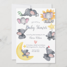 Invitación Safari Elephants Watercolor Baby Shower