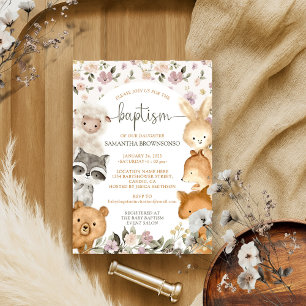Invitación Safari Farm Animal Bear Fox Rabbit Raccoon Baptism