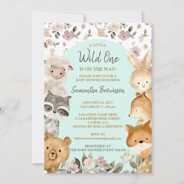 Invitación Safari Farm Animal Bear Fox Rabbit Raccoon blue (Anverso)