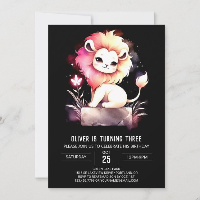 Invitación Safari Feliz cumpleaños al león (Anverso)