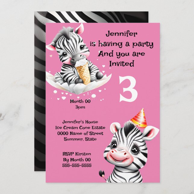 Invitación Safari fiesta de la jungla de cebra animales salva (Anverso / Reverso)