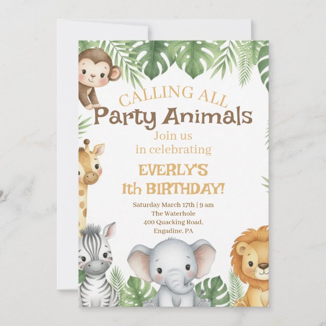 Invitación Safari First Birthday Evite (Anverso)