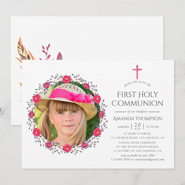 Invitación Safari floral acuarela Primera comunión sagrada (Anverso / Reverso)