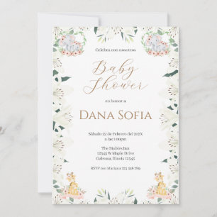 Invitación Safari floral Spanish Baby Shower Girl invitation
