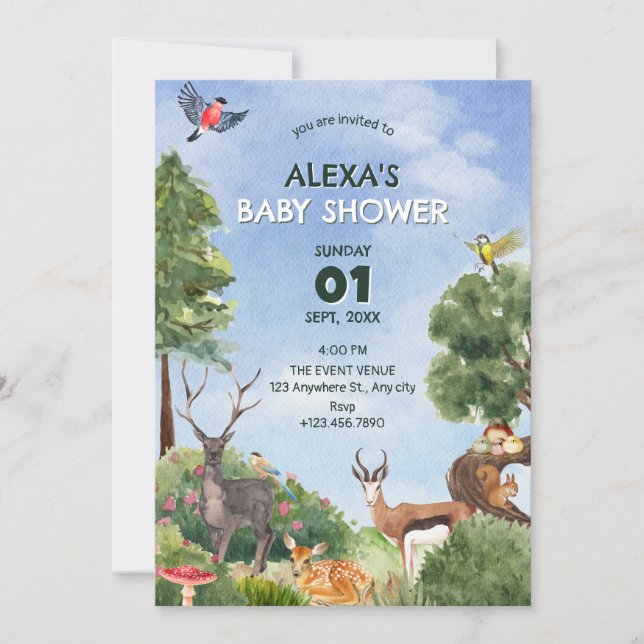 Invitación Safari forest baby shower (Anverso)