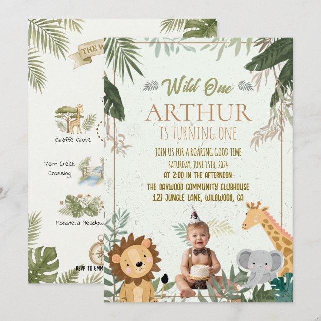 Invitación Safari Fotográfico Mínimo Cumpleaños del Salvaje 1 (Anverso / Reverso)
