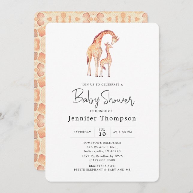 Invitación Safari Giraffe Baby Shower (Anverso / Reverso)