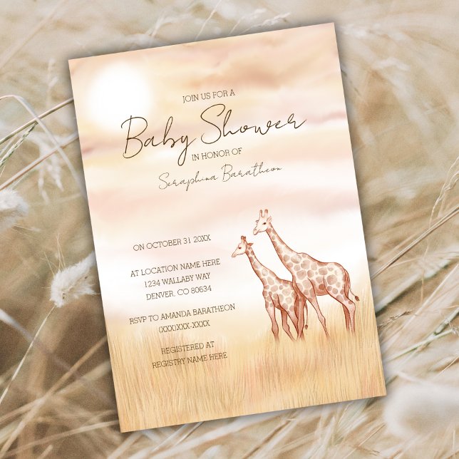 Invitación Safari Giraffe Baby Shower invita a la neutralidad (Subido por el creador)