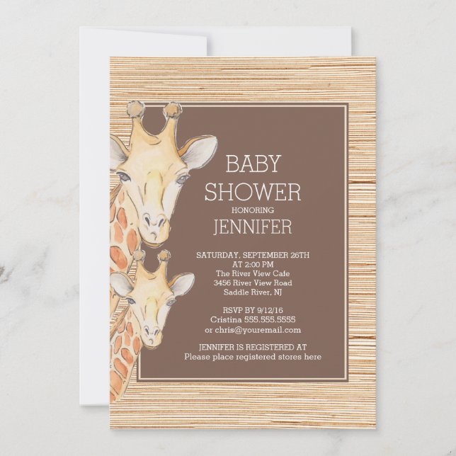 Invitación Safari Giraffe Neutral Baby Shower (Anverso)