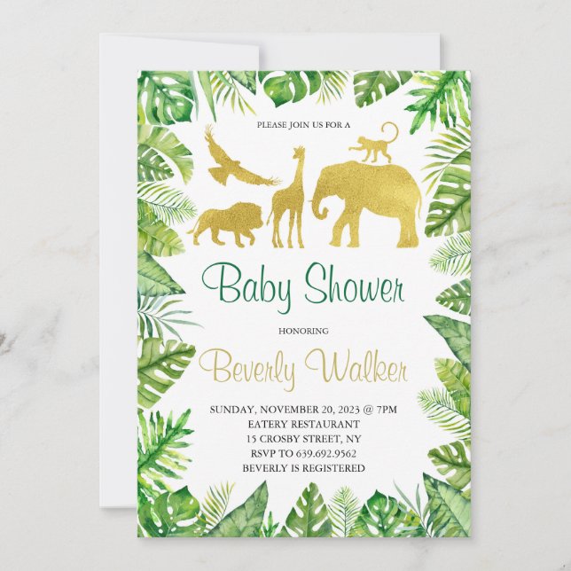 Invitación Safari Gold Animals Baby Shower (Anverso)