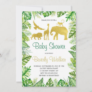 Invitación Safari Gold Animals Baby Shower