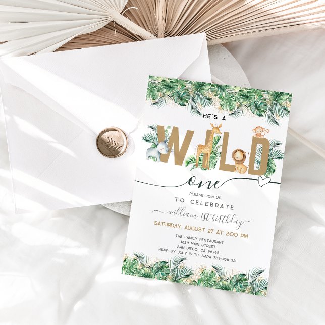 Invitación Safari Greenery Wild One Boy Foto de cumpleaños (Subido por el creador)