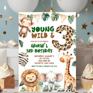 Invitación Safari joven salvaje y tres cumpleaños