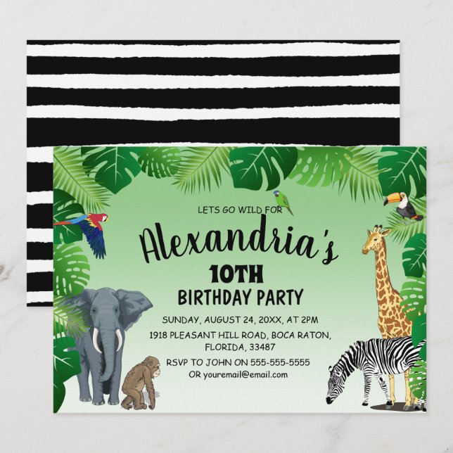 Invitación Safari Jungle Animal Children Fiesta de Cumpleaños (Anverso / Reverso)