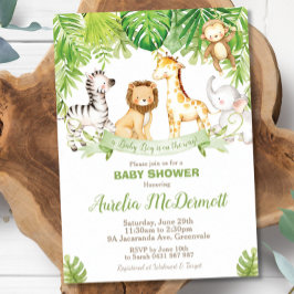 Invitación Safari Jungle Animales Baby Shower Boy Green Fores