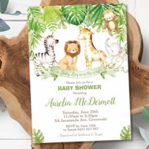 Invitación Safari Jungle Animales Baby Shower Boy Green Fores
