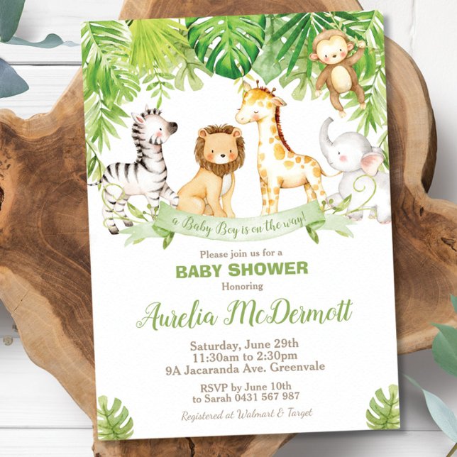 Invitación Safari Jungle Animales Baby Shower Boy Green Fores (Subido por el creador)