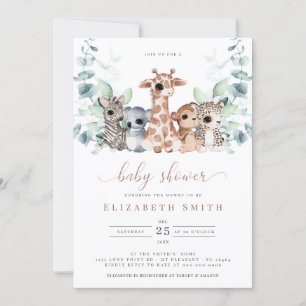 Invitación Safari Jungle Animales Eucalyptus Baby Shower