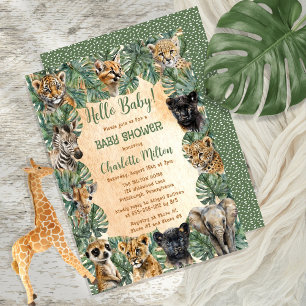 Invitación Safari Jungle Animales salvajes Hola Baby Shower