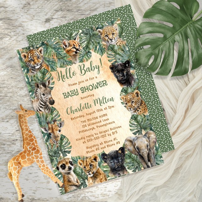 Invitación Safari Jungle Animales salvajes Hola Baby Shower (Subido por el creador)