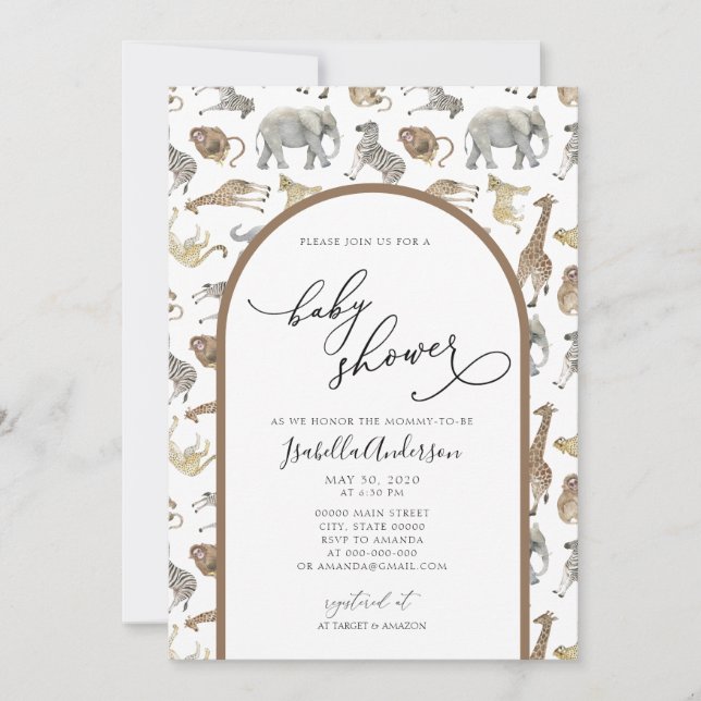 Invitación Safari Jungle Animals Boho Arch Baby Shower (Anverso)