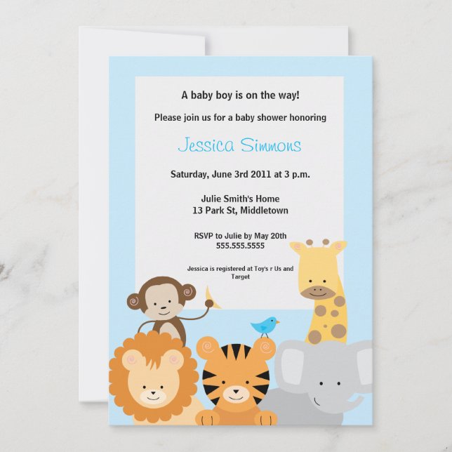 Invitación Safari Jungle Baby Shower - Boy (Anverso)