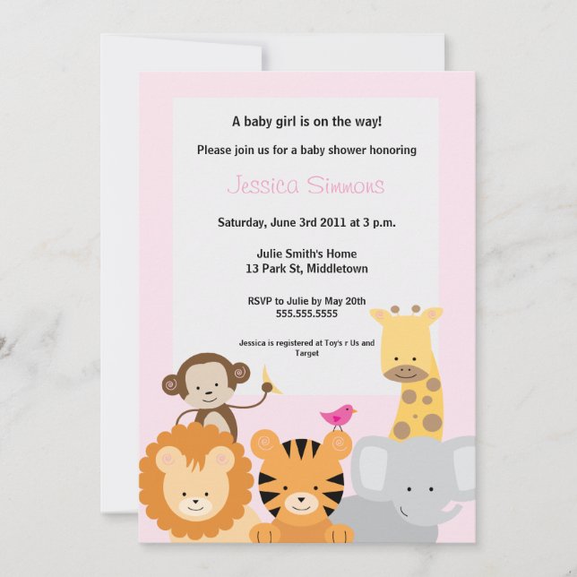 Invitación Safari Jungle Baby Shower - Chica (Anverso)