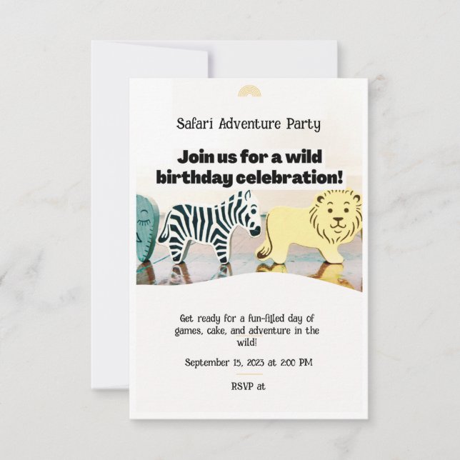 Invitación Safari Jungle Birday Editable Watercolor Animal (Anverso)