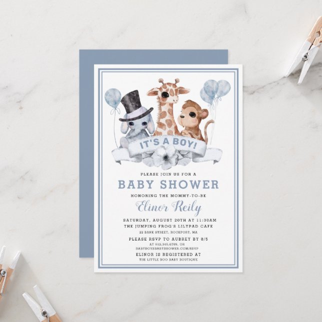 Invitación Safari Jungle Boy Baby Shower (Anverso/Reverso In Situ)