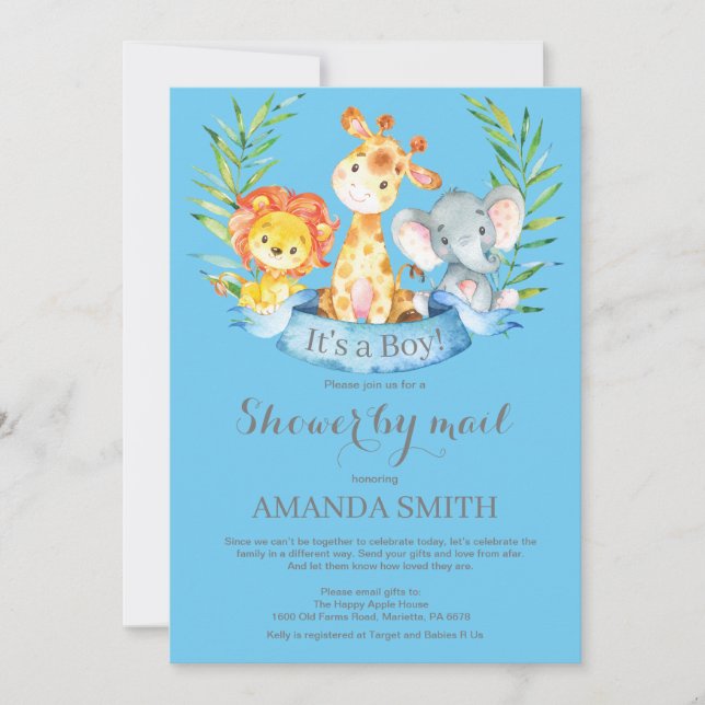 Invitación Safari Jungle Boy Baby Shower por correo (Anverso)