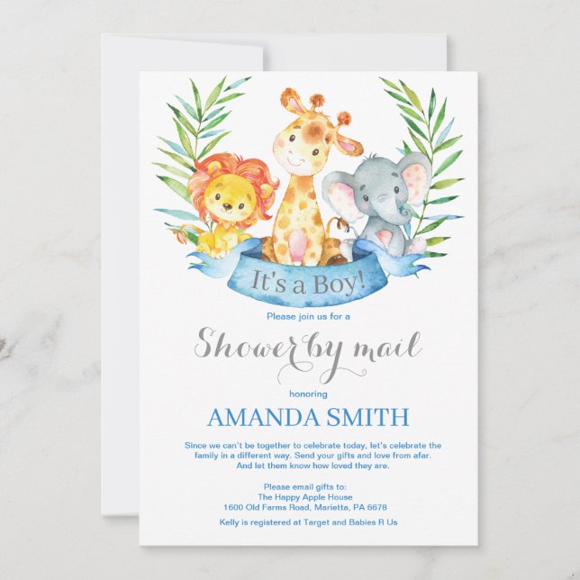 Invitación Safari Jungle Boy Baby Shower por correo (Anverso)
