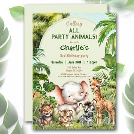 Invitación Safari Jungle Cute Animals Nacimiento de niño salv