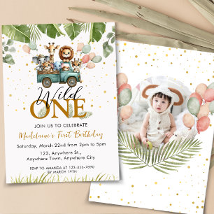 Invitación Safari Jungle Foto Salvaje Un primer cumpleaños