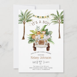 Invitación Safari Jungle Palm Trem Boy Baby Shower