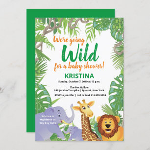 Invitación Safari Jungle Wild Animals Greenery Baby Shower