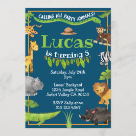 Invitación Safari Jungle Wild One Animal Birthday Party