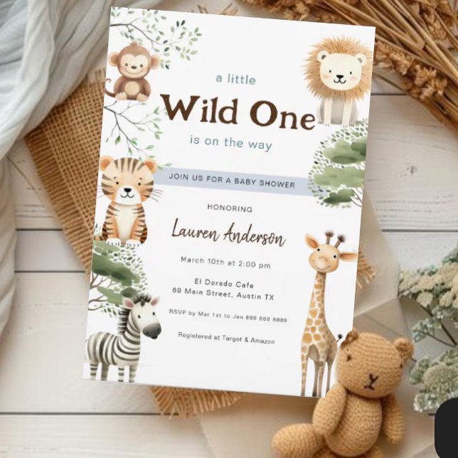 Invitación Safari Jungle Wild One Boy Baby Shower (Subido por el creador)