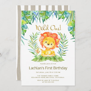 Invitación Safari, león salvaje, primer Fiesta de cumpleaños