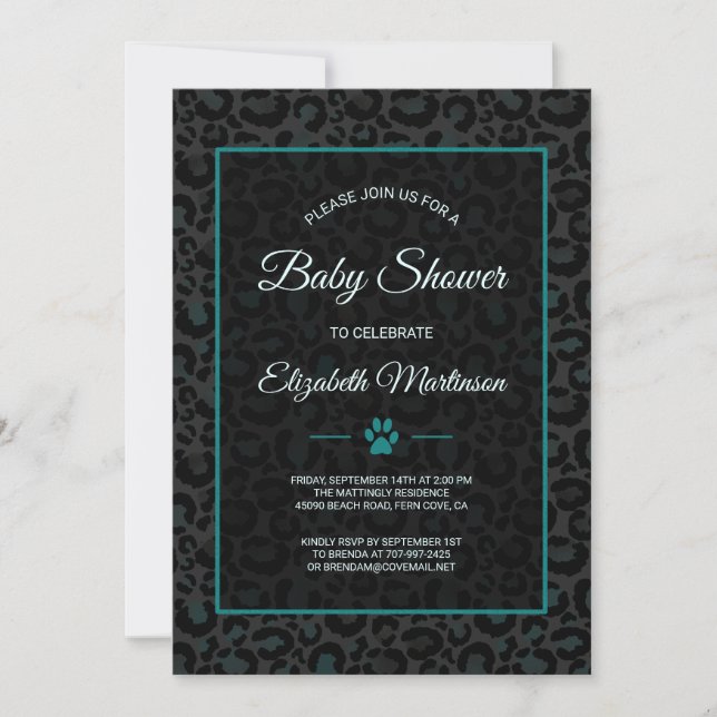 Invitación Safari Leopard Black Animal Print Baby Shower (Anverso)