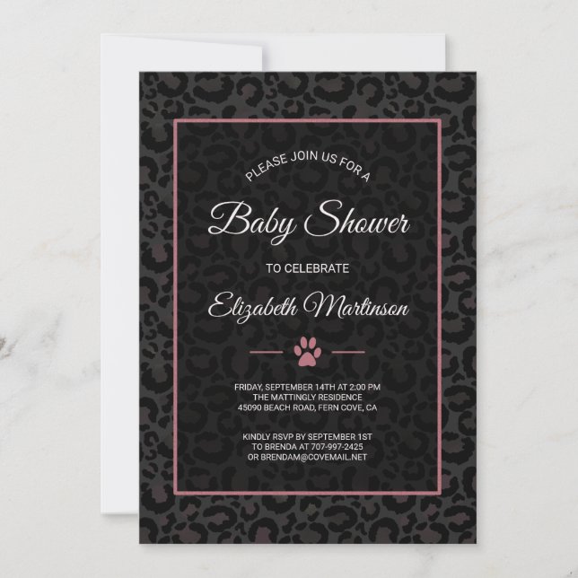 Invitación Safari Leopard Black Pink Rose Gold Baby Shower (Anverso)